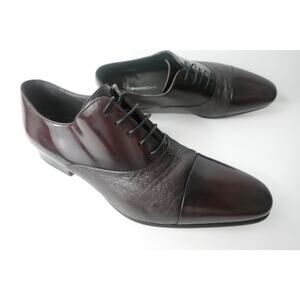 MORESCHI Digione Mens US 8M Burgundy Peccary & Calfskin Cap Toe Oxford ITALY